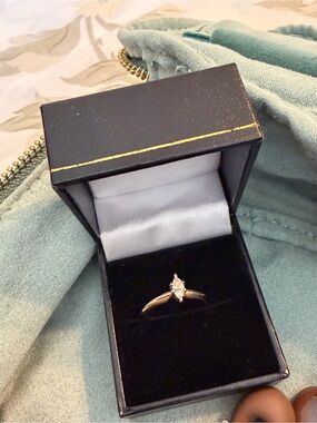 14K Gold Marquise Diamond Solitaire Ring - size 6